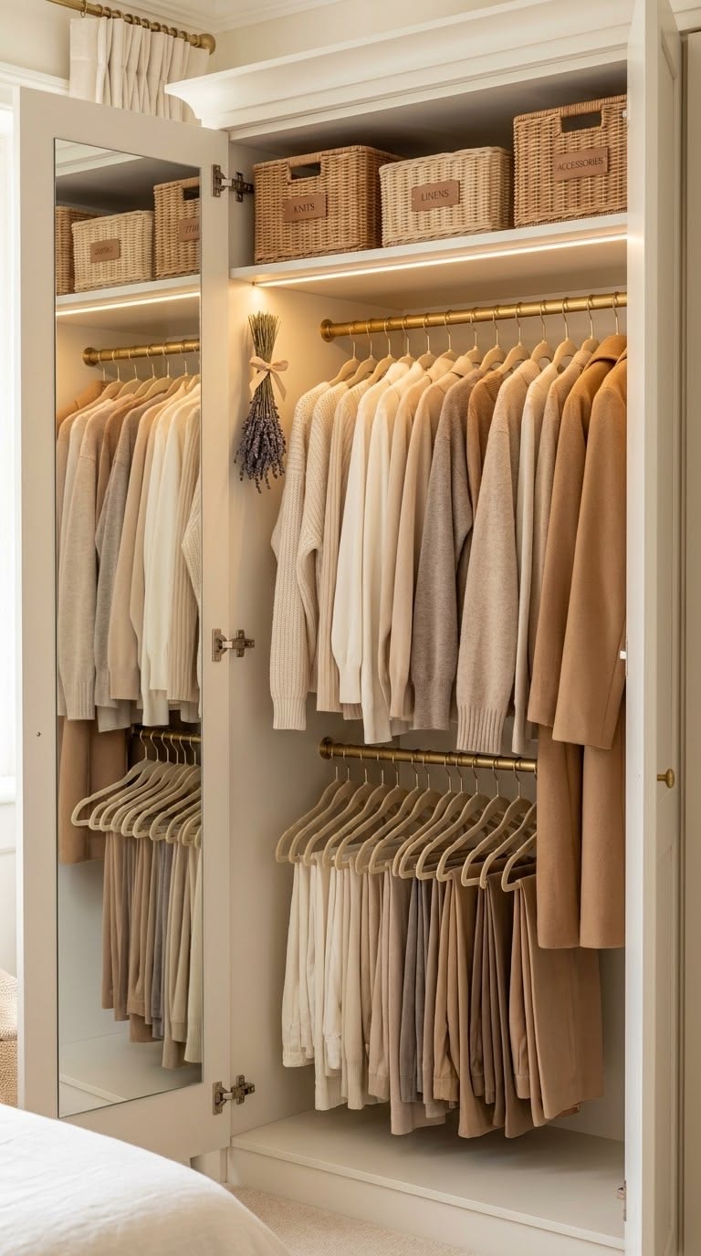Edited neutral wardrobe of camel and cream knits