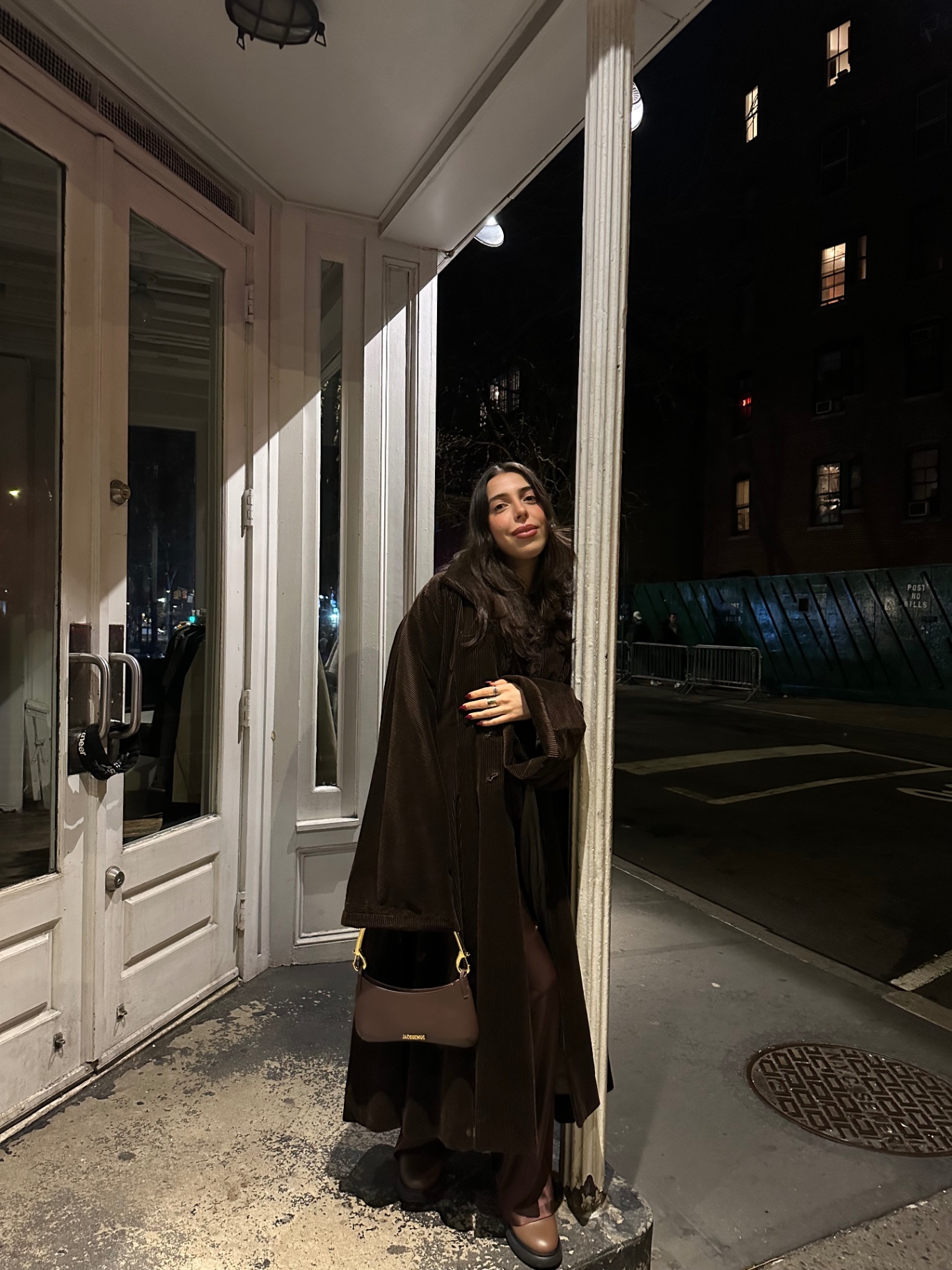 Remi in a brown corduroy coat